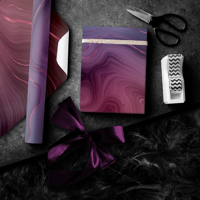 Papel De Presente Sangria Strata | Moody Pink e Purple Luxe Agate (Criador carregado)