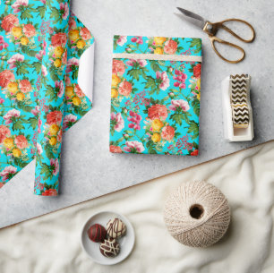 PAPEL DE PRESENTE SANGUE FLORAL DE VINTAGEM BRILHANTE NO AQUA