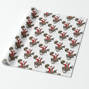 Papel De Presente Santa Claus Andando Um Pronghorn