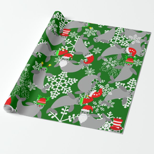 Papel De Presente santa claus christmas manatee verde (Desenrolado)