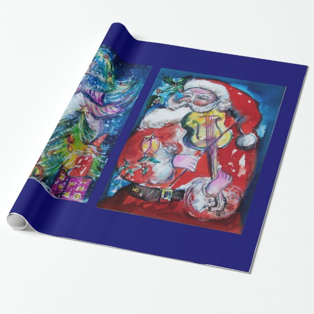 PAPEL DE PRESENTE SANTA CLAUS COM VIOLINA/ SNOWMAN E XMAS TREE (Desenrolado)