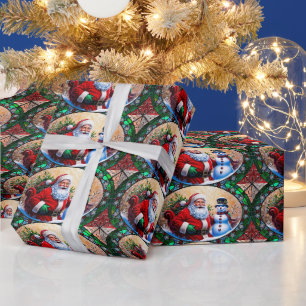 Papel De Presente Santa Claus e Snowman Natal Vidro Mantido