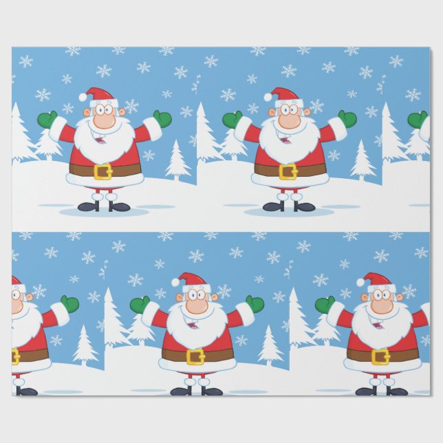 Papel De Presente Santa Claus in Snowy Winter Scene (Aberto)