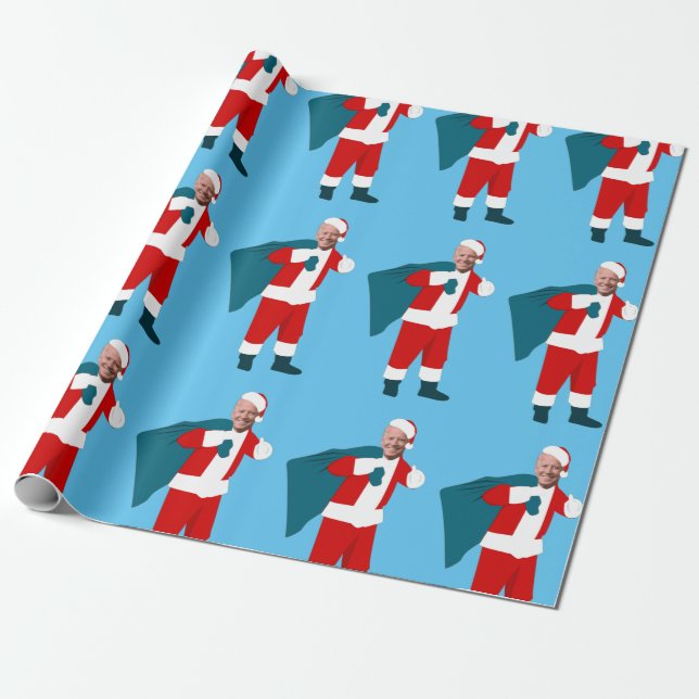 Papel De Presente santa claus joe biden natal azul (Desenrolado)