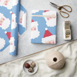 Papel De Presente Santa Claus Moderno Minimalista Azul