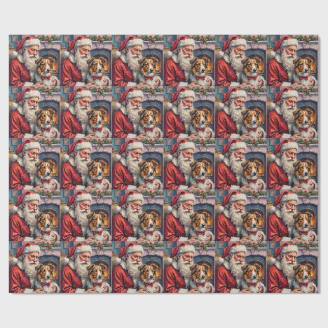 Papel De Presente Santa Claus Shetland Sheepdog Christmas Art (Aberto)