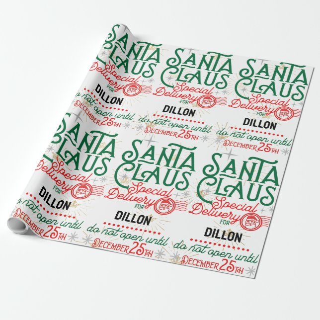 Papel De Presente Santa Claus Special Delivery Wrapping Paper (Desenrolado)