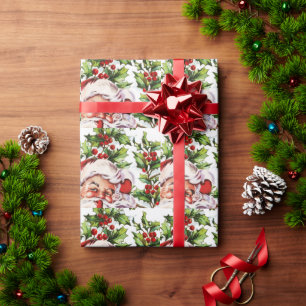 Papel De Presente Santa Cláusula Vintage Holly elegant