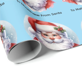 Papel De Presente Santa Giftwrap with Personalized Name Blue