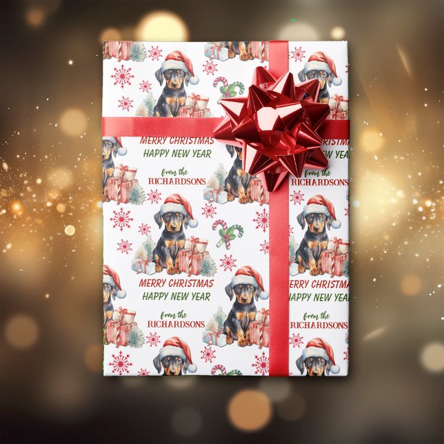 Papel De Presente Santa Hat Doberman Pinscher Puppy Natal (Criador carregado)