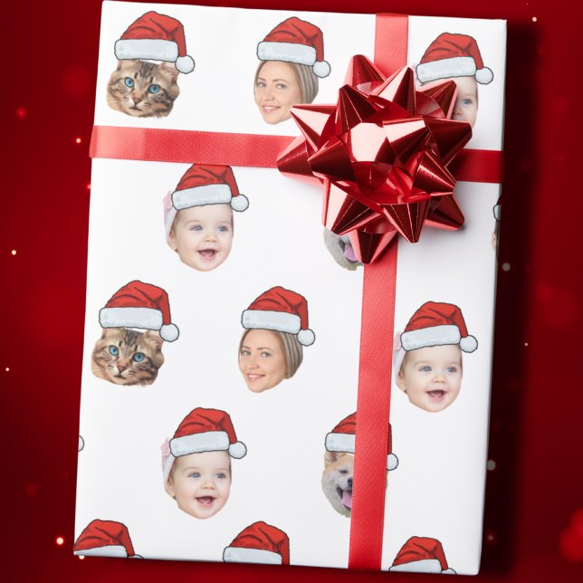 Papel De Presente Santa Hat Família Personalizada Face 5 Fotos Natal (Criador carregado)