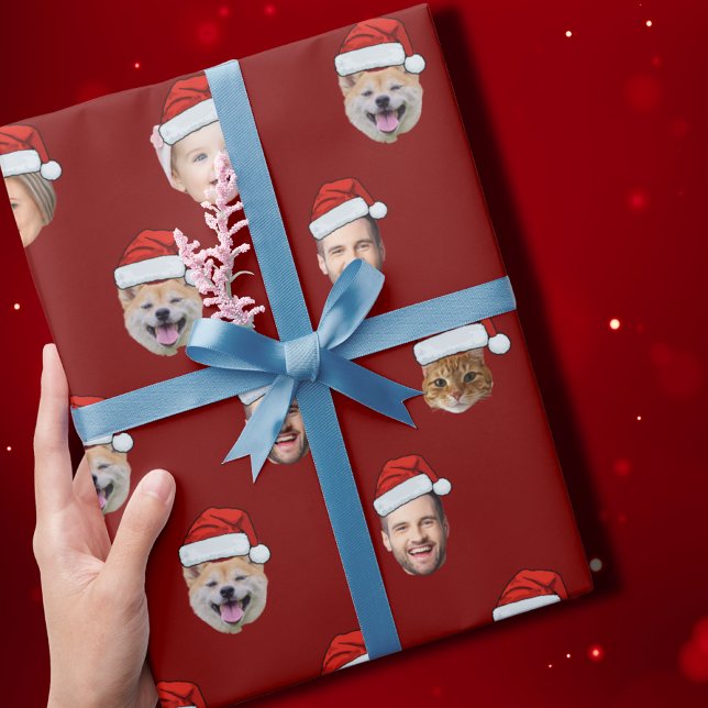 Papel De Presente Santa Hat Família Personalizada Face 5 Fotos Natal (Criador carregado)