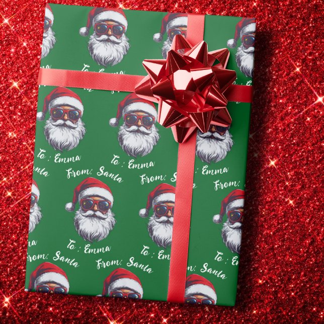 Papel De Presente Santa Hat Gift Wrap, Custom Name Holiday Gift (Criador carregado)