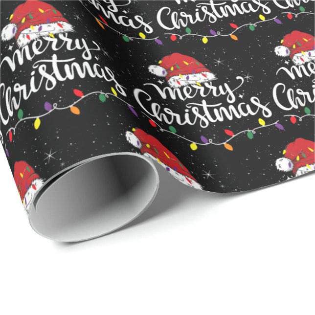 Papel De Presente Santa Hat Merry Christmas Lights Xmas Family Gift (Ponta do rolo)