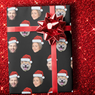 Papel De Presente Santa Hat Personalizado Face 3 Fotografias Preto