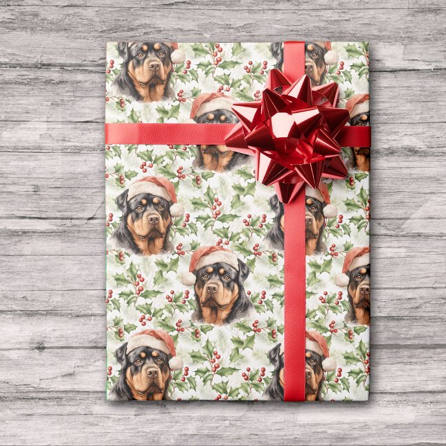 Papel De Presente Santa Hat Rottweiler Cachorro Holly (Criador carregado)