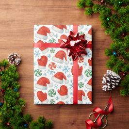 Papel De Presente Santa Hats & Snowflakes Wrapping Paper