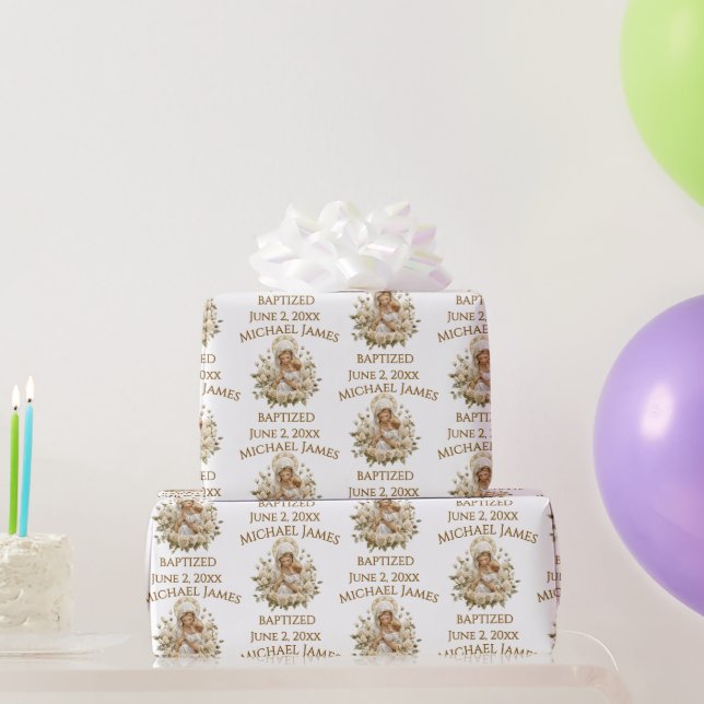 Papel De Presente Santa Maria com Jesus Cristo Batismo (Presentes para festas)