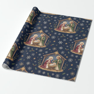 Papel De Presente Santa Natividade Azul Naval Estrela de Belém