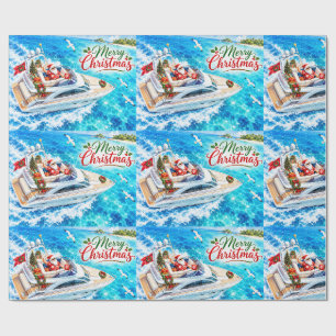 Papel De Presente Santa Navegando – Natal Tropical à Beira-Mar
