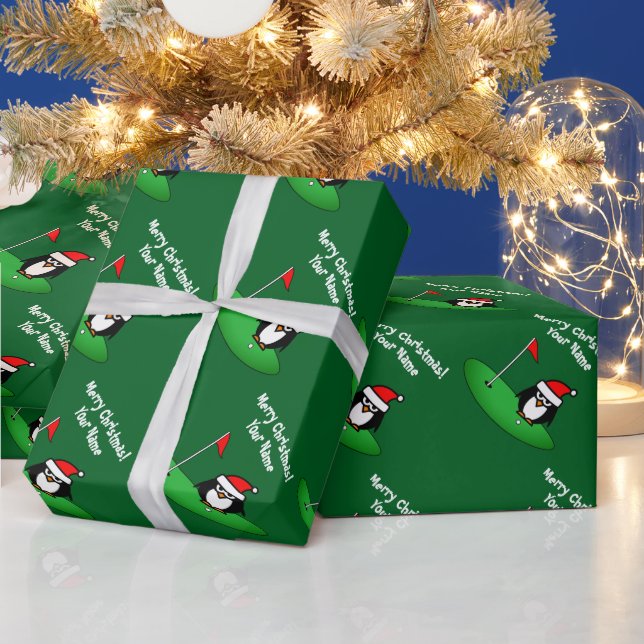 Papel De Presente Santa penguin cartoon on golf course fun Christmas (Feriados)