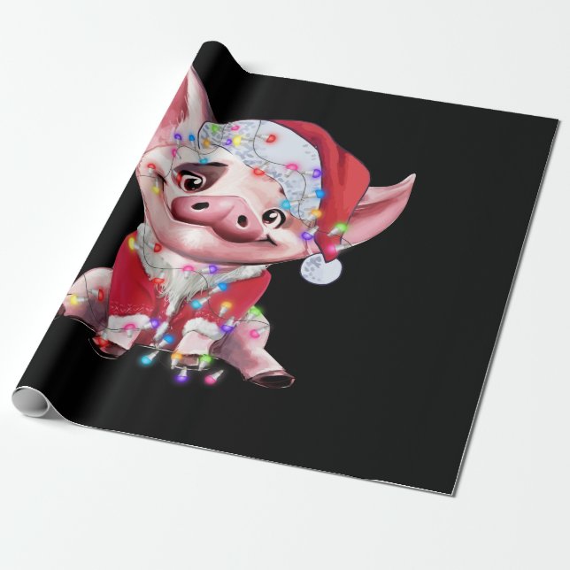 Papel De Presente Santa Pig Christmas Lights Pig Lover Christmas (Desenrolado)