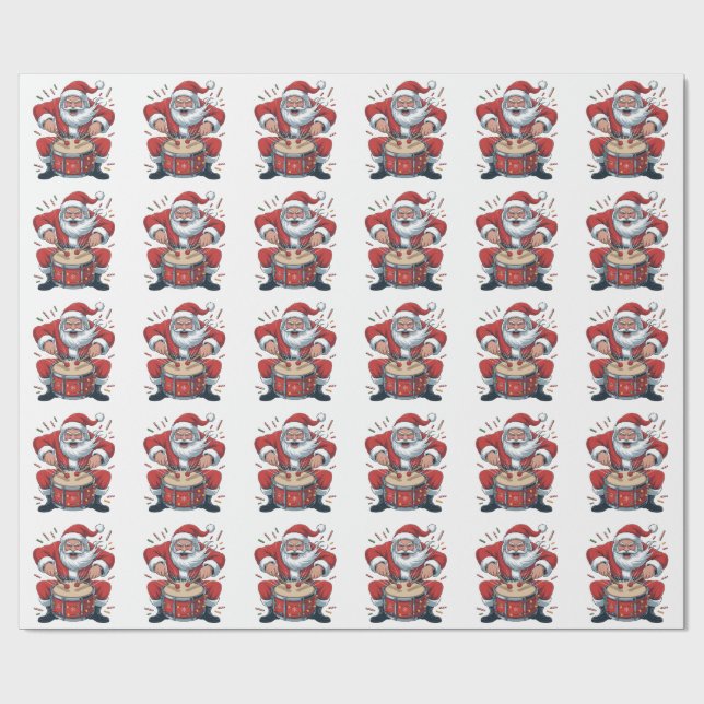 Papel De Presente Santa Playing Drums Christmas Drummer Xmas  (Aberto)