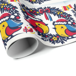 Papel De Presente Santa Robins segurando a coroa da Bandeira da Romê