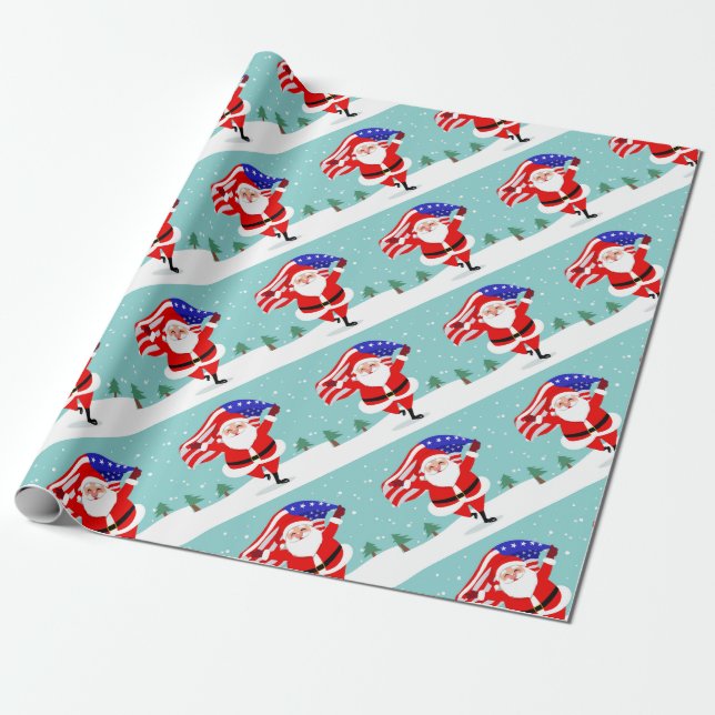 Papel De Presente Santa running with american flag (Desenrolado)