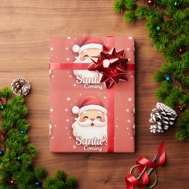 Papel De Presente Santa’s Coming Cute Christmas Wrapping Paper (Presente de Natal)