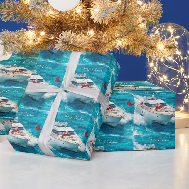 Papel De Presente Santa Sailing – Tropical Christmas by the Sea (Feriados)