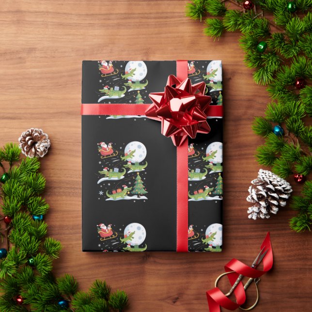 Papel De Presente Santa Sleigh Riding Alligator Christmas Funny Xmas (Presente de Natal)
