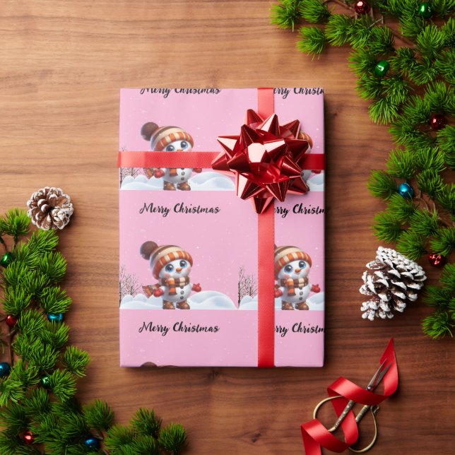 Papel De Presente Santa & snowflakes on a pink background Christmas (Presente de Natal)