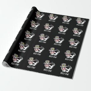 Papel De Presente Santa Vaca Funny Animal Pun Dark BG