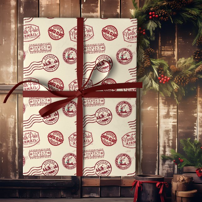 Papel De Presente Santa's Airmail Red Classic Postmark (Criador carregado)