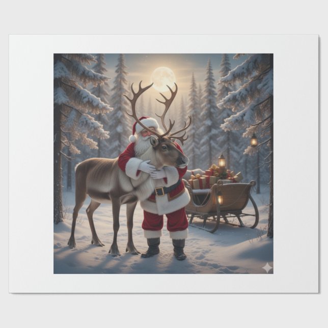 Papel De Presente Santa's Reindeer Surprise - A Holiday Whimsy (Aberto)