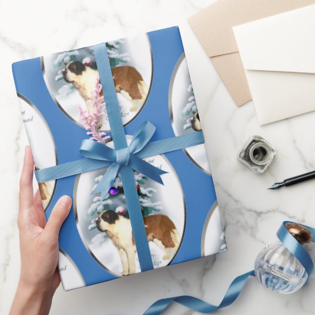 Papel De Presente Santo Bernard Christmas (Presentear)