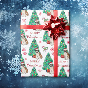Papel De Presente Santo Bernard Dog Padrão de Natal