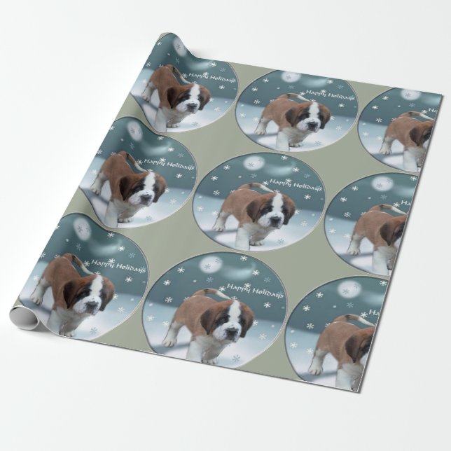 Papel De Presente Santo Bernard Puppy Natal (Desenrolado)