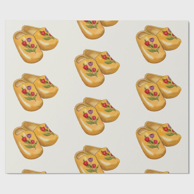 Papel De Presente Sapatos de Madeira Holandeses com Tulipas, Klompen (Aberto)