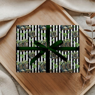Papel De Presente Sapatos Shamrock Clássicos Listrados Preto e Branc
