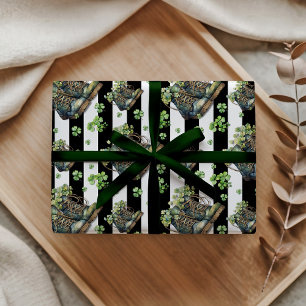 Papel De Presente Sapatos Shamrock Elegantes Vintage Listras Pretas