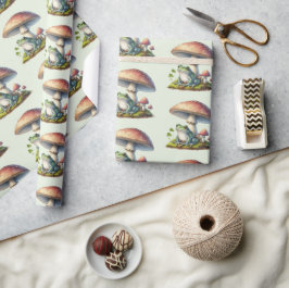 Papel De Presente Sapo Debaixo de um Cogumelo Padrão Fofo da Naturez