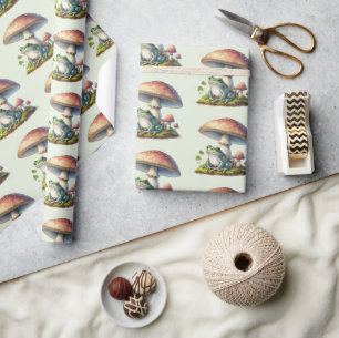 Papel De Presente Sapo Debaixo de um Cogumelo Padrão Fofo da Naturez