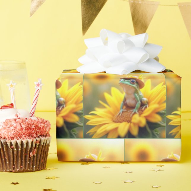 Papel De Presente Sapo em um Girassol (Festa de aniversário)