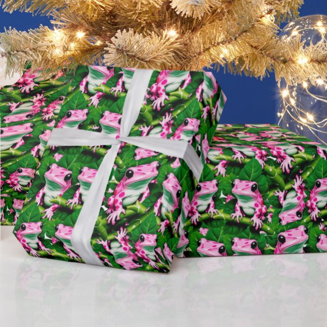 Papel De Presente Sapo Rosa No Padrão De Folha Verde Design (Criador carregado)