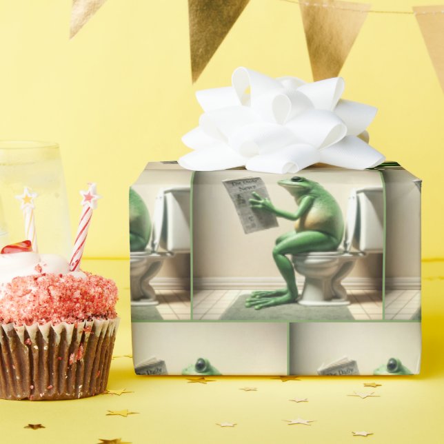 Papel De Presente Sapo Verde Sentado em um Banheiro (Festa de aniversário)