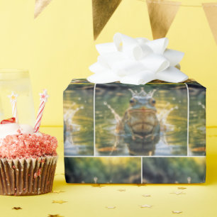 Papel De Presente Sapo Vestindo uma Coroa de Corte de Água