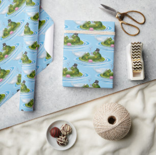 Papel De Presente Sapos de casamento em Lily Pad com Corações