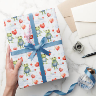 Papel De Presente Sapos e flores vermelhas